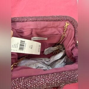 Anthropologie Beaded Pink Evening Clutch with Gold Chain